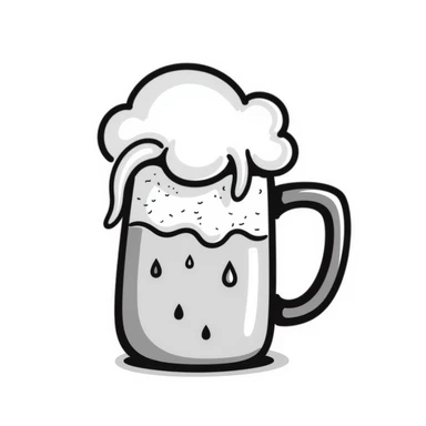 A hand drawn mug of beer with bubbles and foam at the top sticker