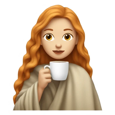 ginger long hair white girl wearing blanket sipping coffee sticker