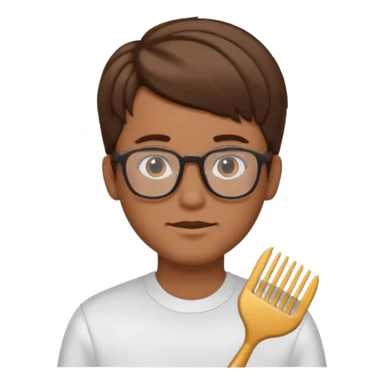 Kid with comb hair and glasses brown hair boy and tan skin color  sticker