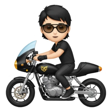 generate a pretty fair bratz boy with a messy mullet (black hair), wearing a BLACK polo.  on a superbike sticker