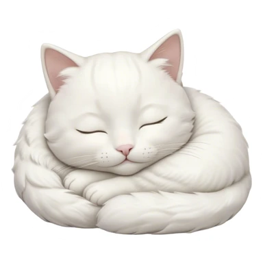 Meme-Worthy Cute Sleeping White Cat Portrait Emoji, Head peacefully tilted with a tender, contented smile and eyes gently closed in serene slumber, featuring a pristine white fur with subtle, delicate silver accents, simplified yet irresistibly adorable, highly detailed, glowing with a soft, drowsy radiance, high shine, exuding calm, heartwarming charm, styled with a gentle, soft glowing outline, capturing the essence of a sleeping white cat that seems destined to become the next viral icon of adorable repose! sticker