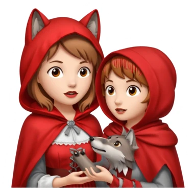 Caperucita roja hablando con el lobo en el bosque sticker