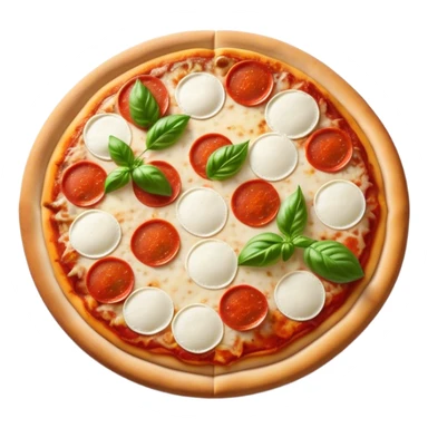Cinematic Realistic Pizza Napoletana Dish Emoji, depicted as a classic thin‚Äêcrust pizza topped with vibrant tomato sauce, fresh mozzarella, and basil rendered with mouth‚Äêwatering textures and warm natural lighting. sticker