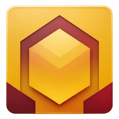 hexagon emblem with a thick yellow-to-gold outline and a dark red gradient inside. In the center, place a bold capital letter V in the same yellow-to-gold gradient as the outline. Keep the shapes clean and geometric, with smooth color transitions and no background color. sticker