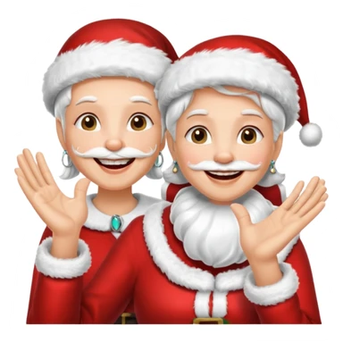 SANTA Y MAMA CLAUSE SONRIENDO CON ORTODONCIA EN DIENTES Y MANO SALUDANDO 5 DEDOS sticker