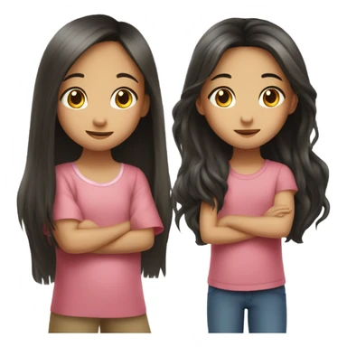 2 girls，they’re sisters, Chinese,long hair one is 7 years old and one is 3 years old, make funny face together sticker