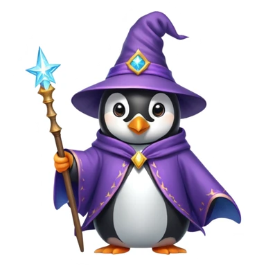 penguin wizard with magic wand and wizard hat sticker