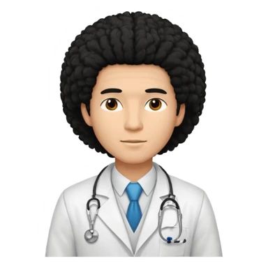 A young male slim doctor with long black afro hair which covered his forehead sticker