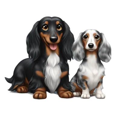 Long-haired black merle dachshund with little one  sticker