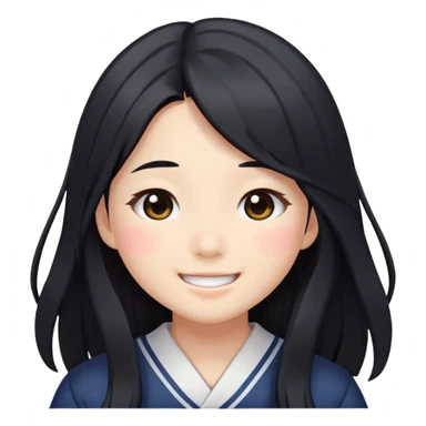 Happy Japanese schoolgirl with long black hair and blushing face sticker