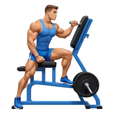 side-view bodybuilder in blue shorts seated weighted calf-raise machine on his tip toes sticker
