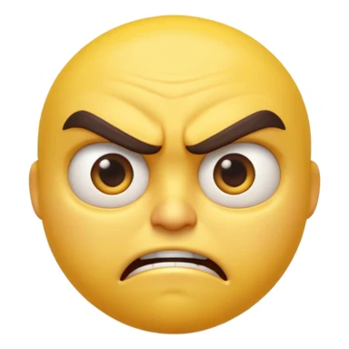 “A high-quality 3D angry emoji, intense facial expression, furrowed eyebrows, narrowed eyes, clenched mouth, vibrant yellow glossy texture, dramatic studio lighting, realistic reflections, smooth rounded shape, ultra-detailed Pixar-style 3D render, isolated on white background, 4K resolution” sticker