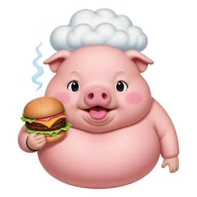 fat obese pig eating burger with fart cloud surrounding around it sticker