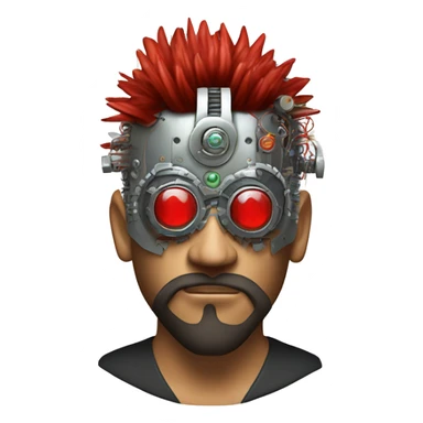 cyborg head with Silver mohawk, red steampunk goggles, long red beard and circuits sticker