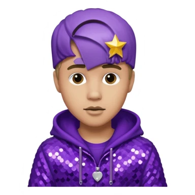Justin Bieber with light skin, dark blonde hair, purple sequin outfit sticker