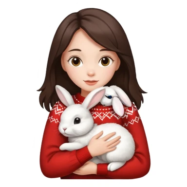 Brunette hugging rabbit christmas sticker