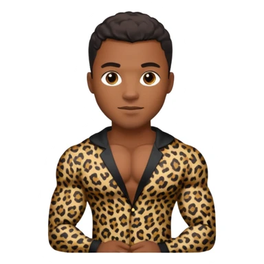 Handsome Black guy with brown skin tone, with muscular build, wearing black leapard print pajamas  sticker