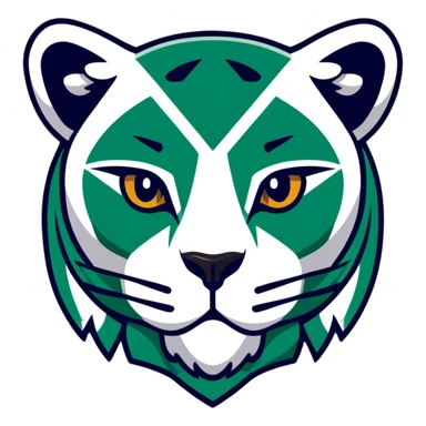 Ancient Egyptian style profile of jaguar with strict geometric lines, flat hieroglyphic style, only white and deep dark green, no curved lines, angular shapes only sticker