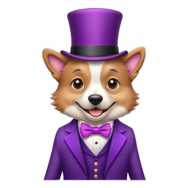 Dog wearing a purple top hat and suit sticker