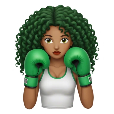 Black curly long hair lady with green box gloves sticker