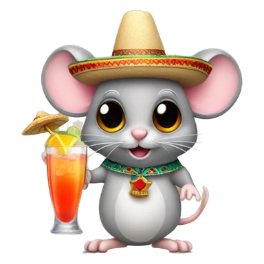 Mouse with Mexican hat holding a cocktail sticker