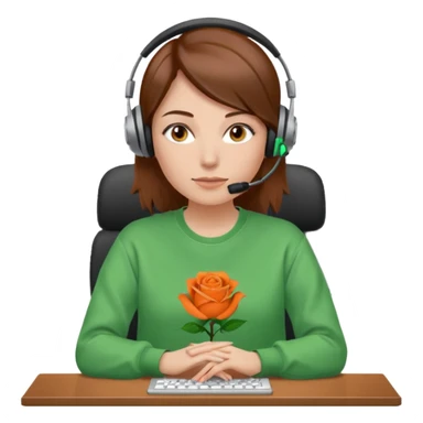 woman, brown hair, middle european, wearing a headset and rose sweatshirt. sitting in the office. she is controling limits on screen: green = ok, orange = bald überschritten, re = limite überschritten sticker