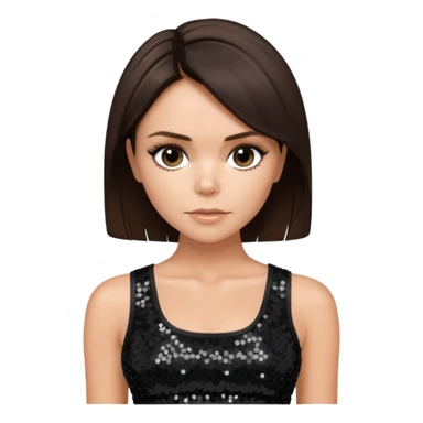 Victoria Beckham with dark brown hair, black sequin crop top sticker