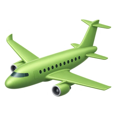 Remove any stars from the airplane. Add one turbine on each wing. Keep the airplane light green. No background. sticker