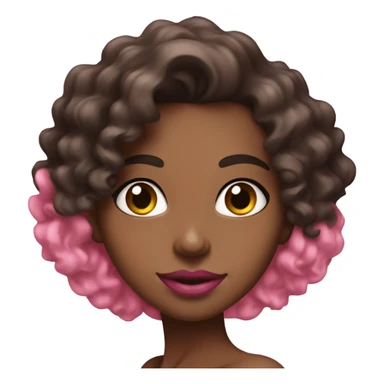 Woman with big pink lips, somewhat curly dark brown hair, and a thin neck wearing a pink bikini sticker