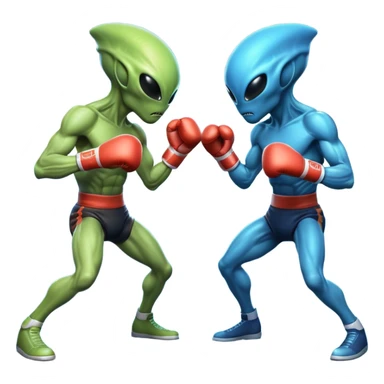 two alien fighters boxing, mid-punch action, motion blur effect, glowing energy impact, dramatic lighting, 3D cartoon, mobile game icon style, clean background, no text, no watermark
 sticker