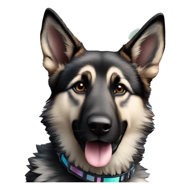  Black spotted brindle German shepherd husky fluffy ears and holographic harness running sticker