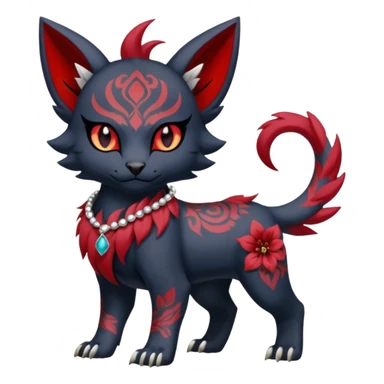Asian-painted tattooed oriental Floral gothic edgy emo cool and ruby-jewelry-adorned Absol-Litten-Amaura-fusion-Fakemon-animal-creature  sticker