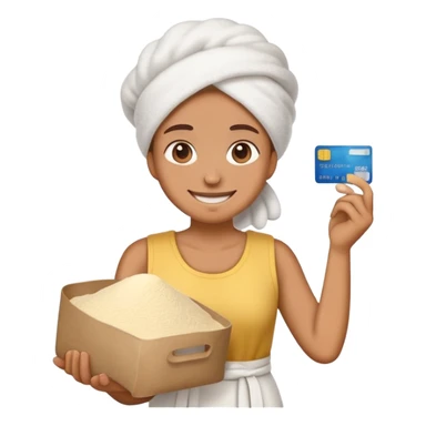 Happy emoji with creditcard in hand and a pile of flour sticker