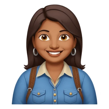 40 yr old chubby indian woman, dark skin, straight brown hair, big smile, white teeth, western clothes sticker