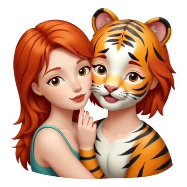 redhead girl kissing happy tiger sticker