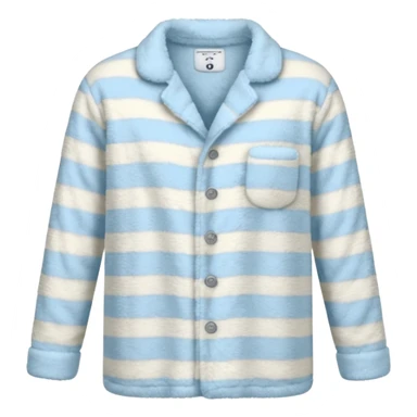 emoji of an isolated fluffy fleece pajama top with soft pastel stripes, plush fuzzy texture, light grey and pastel blue tones, button-down long sleeves, neatly folded flat-lay, no person, no body, no mannequin, cozy warm winter mood, soft shading sticker