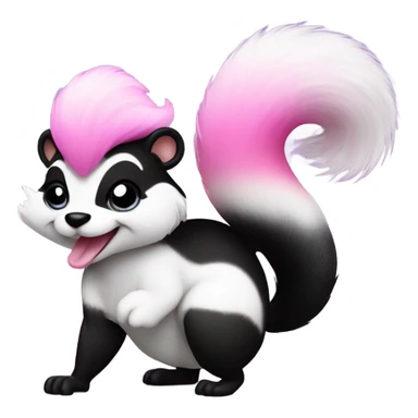 Pink and white ombre skunk blowing out a fart with glitter  sticker