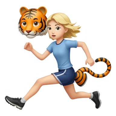 A girl runs away from a tiger sticker