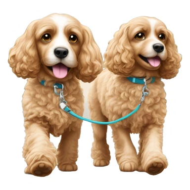 Brown Brother and sister cavapoos walking on leash sticker