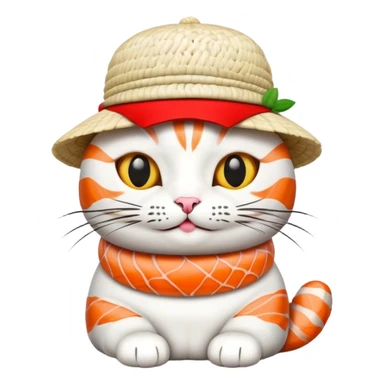 cat wearing a hat made out of sushi sticker