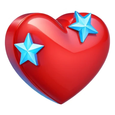 A blocky holographic red 3D heart with a bright blue star inside sticker