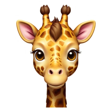 Cinematic Cute Giraffe Portrait Emoji, Head tilted playfully and inquisitively, featuring a glossy, patterned Fur of warm yellows and browns with delicate white spots, round, sparkling eyes filled with curious wonder, Simplified yet irresistibly adorable features, highly detailed, glowing with a warm, friendly glow, high shine, affectionate and gentle, stylized with a touch of savannah whimsy, bright and endearing, soft glowing outline, capturing the essence of a mischievous yet loving giraffe, so playful it feels like it could gallop out of the screen and into your arms! sticker
