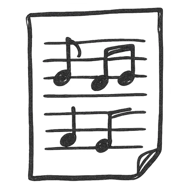 Sheet music icon, hand drawn, black outlines, no fill, simple and clean, front view sticker