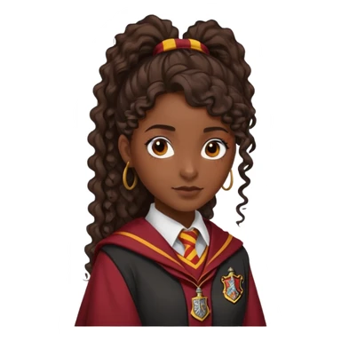Alicia Spinnet in harry potter, wear hogwarts gryfindor uniform, long, dark, curly ponytail hair, dark skin sticker