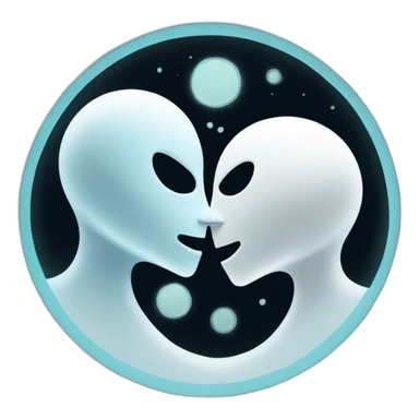 a female ghost and a male ghost kissing in a Ying and yang sticker
