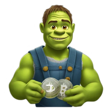 shrek holding bitcoin sticker