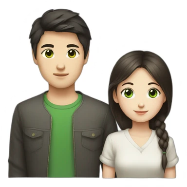 Chinese boy and brunet Russian girl with green eyes  sticker