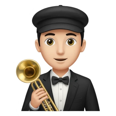 Un señor tocando el trombón (viendo hacia arriba, con los ojos cerrados), que tenga una gorra de béisbol negra de LOS ANGELES (LA), vestido todo de negro sticker