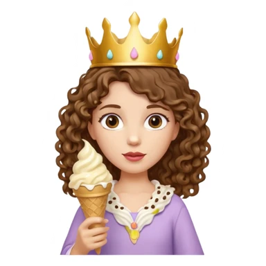 curly haired crowned princesswith ice cream sticker