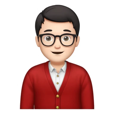 white man wearing glasses, black short hair dressed as hipster Santa in a cardigan, cute smile sticker